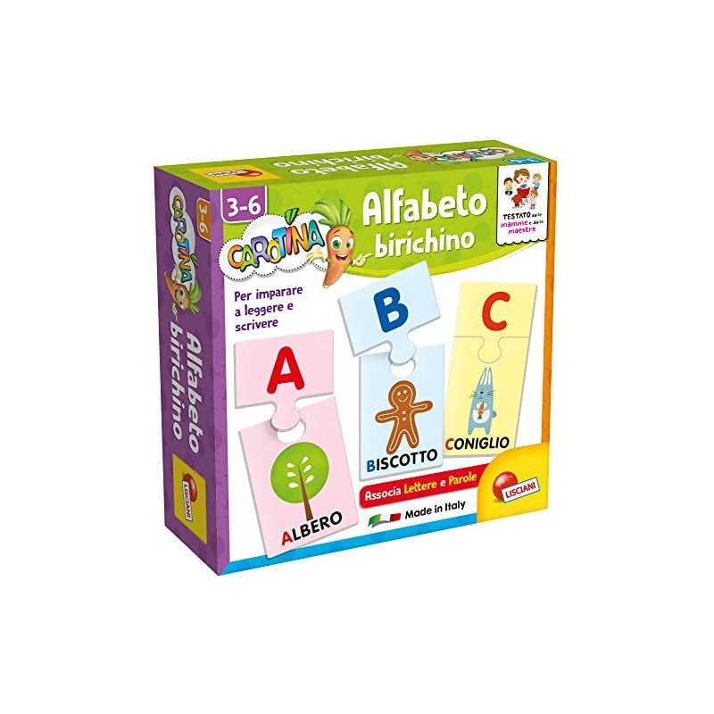 Lisciani Giochi- Carotina Quadrotte Alfabeto Birichino Gioco Educativo Prescolari, Multicolore, 87464