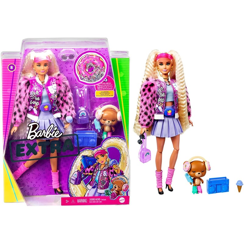 Barbie - Extra Bambola con 2 Lunghi Codini Biondi con Cucciolo e Tanti Accessori, GYJ77