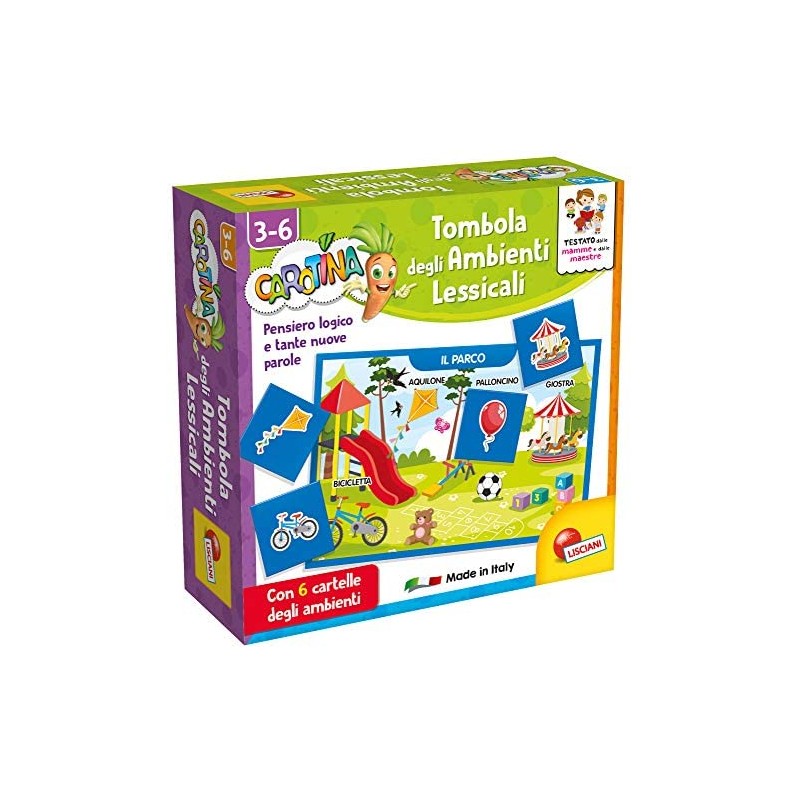 Lisciani Giochi- Carotina Quadrotte Tombola Ambienti Lessicali Gioco Educativo Prescolari, Multicolore, 87501