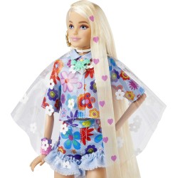 Barbie Extra - Bambola Snodata con Coniglietto - Vestiti alla moda - 15 Accessori Ciocca con Cuoricini Viola HDJ45