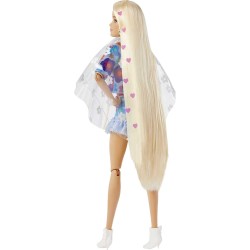 Barbie Extra - Bambola Snodata con Coniglietto - Vestiti alla moda - 15 Accessori Ciocca con Cuoricini Viola HDJ45