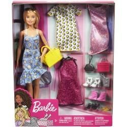 Barbie Bambola con 4 Outfit Diversi e Accessori, GDJ40