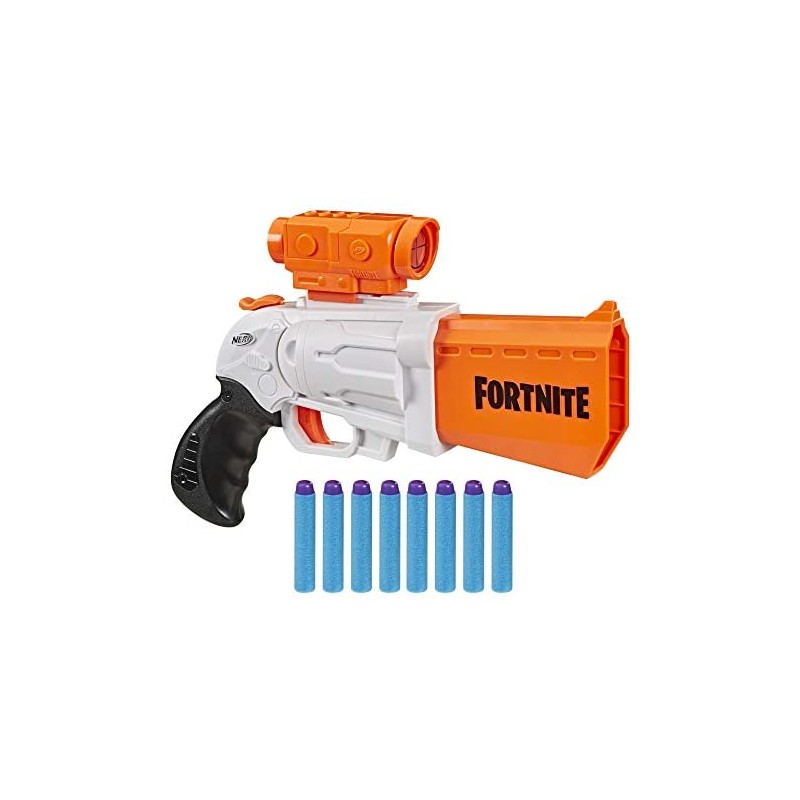 Nerf Fortnite - SR (Blaster ad azionamento a martello con 4 dardi, include cannocchiale rimovibile e 8 dardi ufficiali Nerf Elit