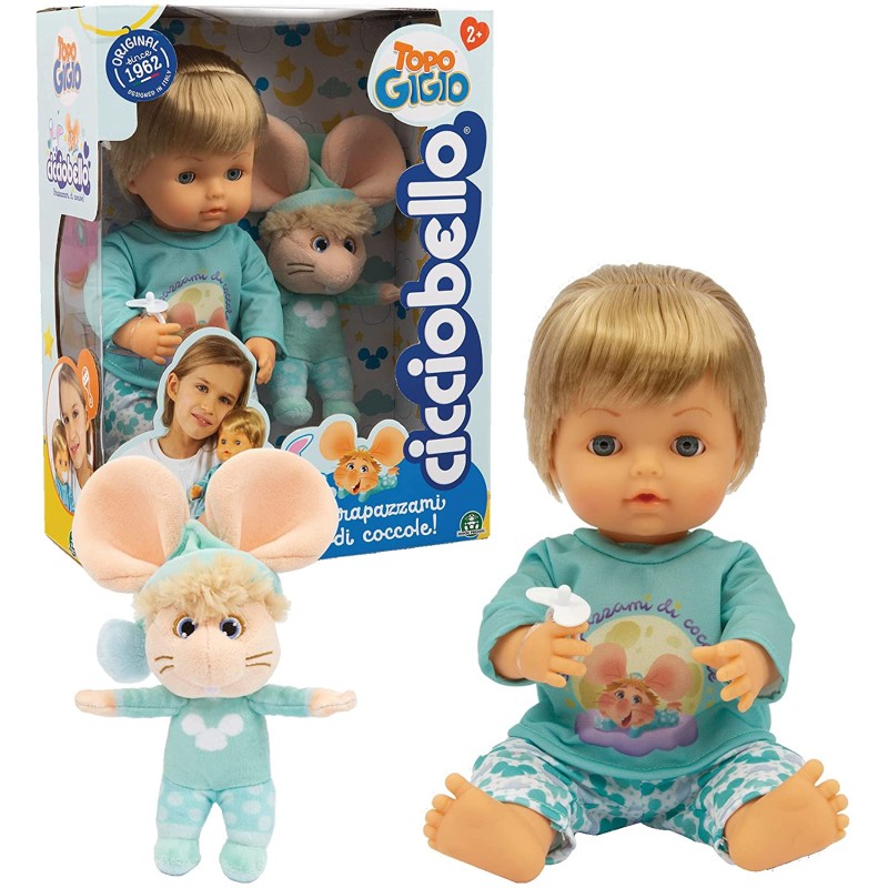 Giochi Preziosi - Cicciobello - Topo Gigio con il suo morbido amico sono pronti per la nanna, peluche Topo Gigio e ciuccio inclu