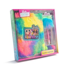 Barbie Extra Fluffy Diario Set Ragazze Cancelleria Personale Log Pom Pen, Clip di carta, Adesivi olografici Regalo Bambini 5+