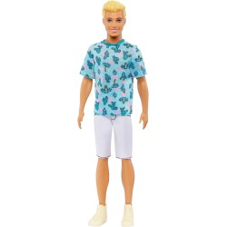 Mattel - Barbie Ken Fashionistas n.211, dai capelli biondi con look alla moda, t-shirt con cactus, pantaloncini bianchi e sneake