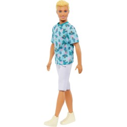 Mattel - Barbie Ken Fashionistas n.211, dai capelli biondi con look alla moda, t-shirt con cactus, pantaloncini bianchi e sneake