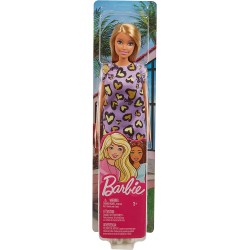 Barbie- Bambola Bionda con Abito Viola con Cuoricini Gialli - GHW49