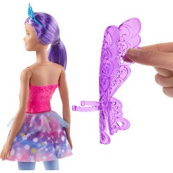 Barbie Dreamtopia, Bambola Fatina con Capelli e Ali Viola, GJK00