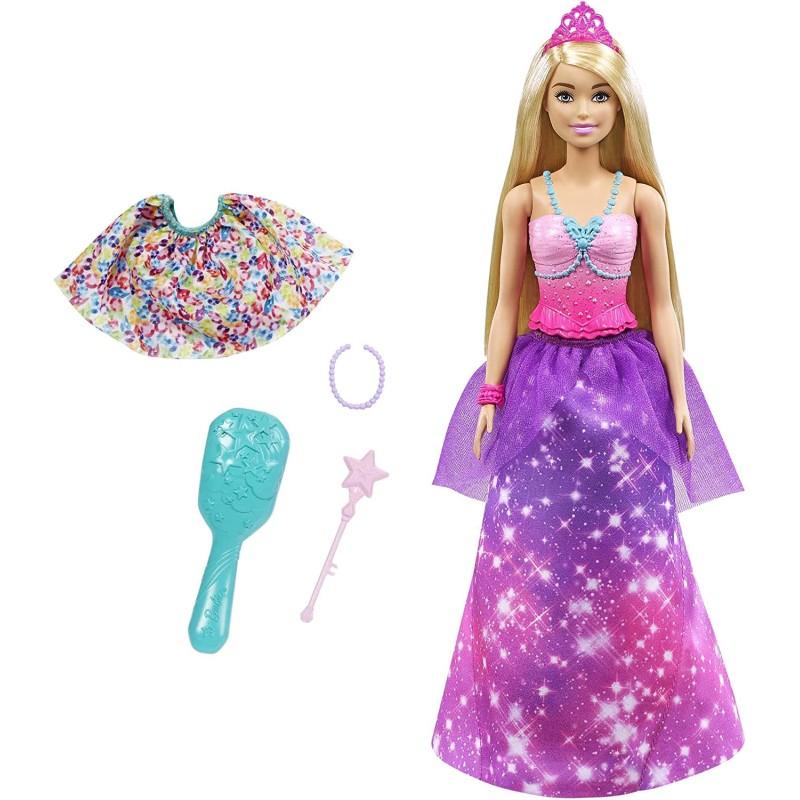 ​Barbie Dreamtopia 2in1 da Principessa a Sirena, Bambola Bionda, con 3 Outfit e Accessori, GTF92