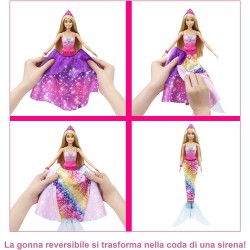 ​Barbie Dreamtopia 2in1 da Principessa a Sirena, Bambola Bionda, con 3 Outfit e Accessori, GTF92