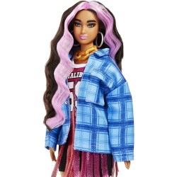 Barbie - Extra Bambola Snodata Capelli con Ciocche Rosa, con Maglia - Cagnolino e Accessori, HDJ46