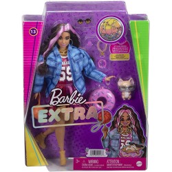 Barbie - Extra Bambola Snodata Capelli con Ciocche Rosa, con Maglia - Cagnolino e Accessori, HDJ46