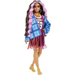 Barbie - Extra Bambola Snodata Capelli con Ciocche Rosa, con Maglia - Cagnolino e Accessori, HDJ46