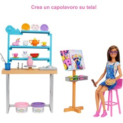 Mattel - Barbie Relax and Create Atelier - Playset con Bambola e Plastilina per Vasi e Pittura - 25+ Accessori - Alta 29 cm - HC