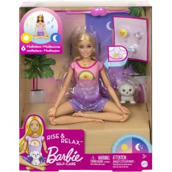 Mattel - Barbie Benessere e Meditazione, Luce e Musica per la Meditazione, Mascherina per Gli Occhi, Cagnolino e 3 Emoticon da c