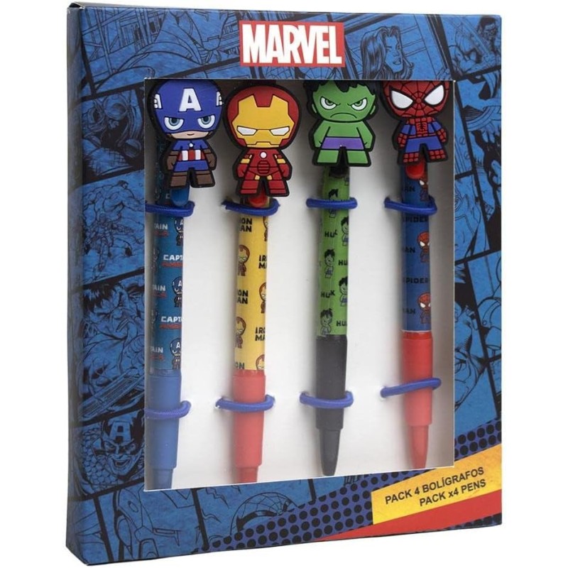 CERDÁ LIFE S LITTLE MOMENTS - Pack di 4 penne The Avengers, Un regalo originale par i fans - Licenza Ufficiale Marvel, 270000034