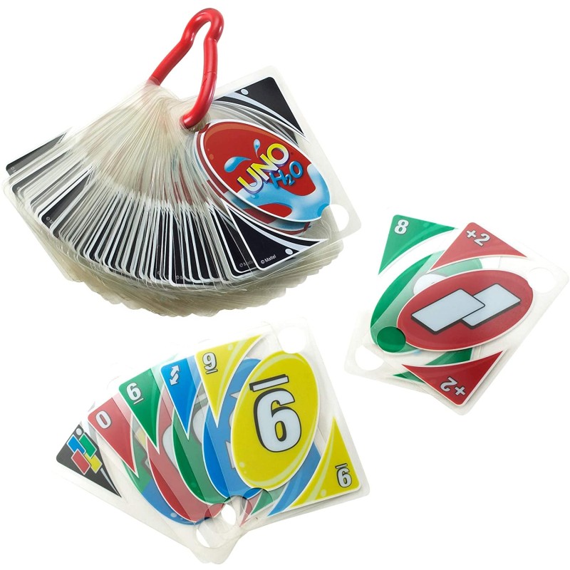 Mattel Games- UNO H20, Carte Resistenti all Acqua con Clip, Gioco di Carte per Famiglie e Bambini 7+Anni, P1703