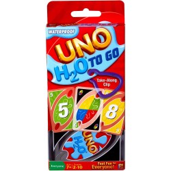 Mattel Games- UNO H20, Carte Resistenti all Acqua con Clip, Gioco di Carte per Famiglie e Bambini 7+Anni, P1703