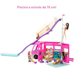 Mattel - Barbie Camper dei Sogni Playset con Veicolo, con Ruote, Piscina, Scivolo, 7 Aree Gioco e Oltre 60 Accessori da Campeggi