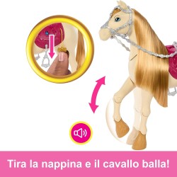 Mattel - Barbie Tornado, cavallo interattivo con luci, musica e accessori, balla e nitrisce, ispirato alla serie Netflix I miste