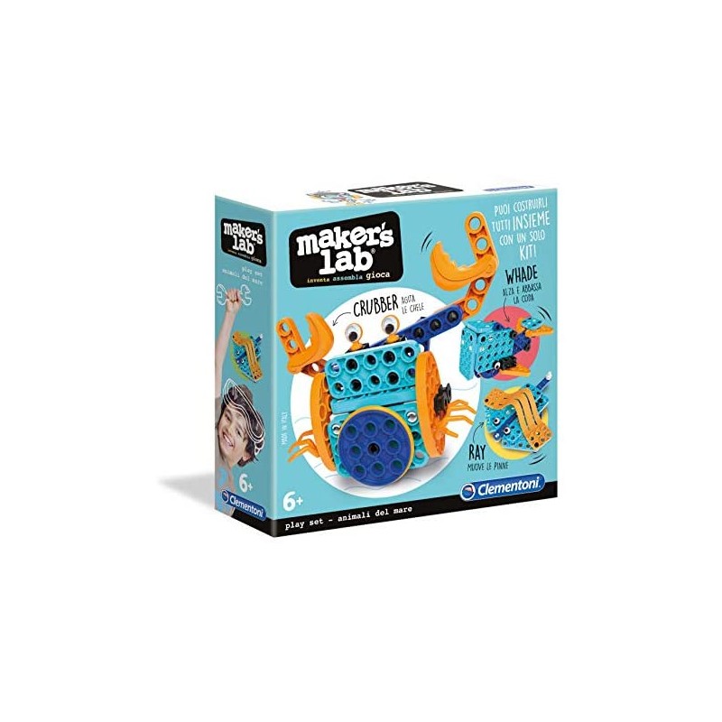 Clementoni - 19143 - Maker Lab - Animali Del Mare - Made In Italy - Play Set Costruzioni Per Bambini Dai 6 Anni - Meccanica - Gi