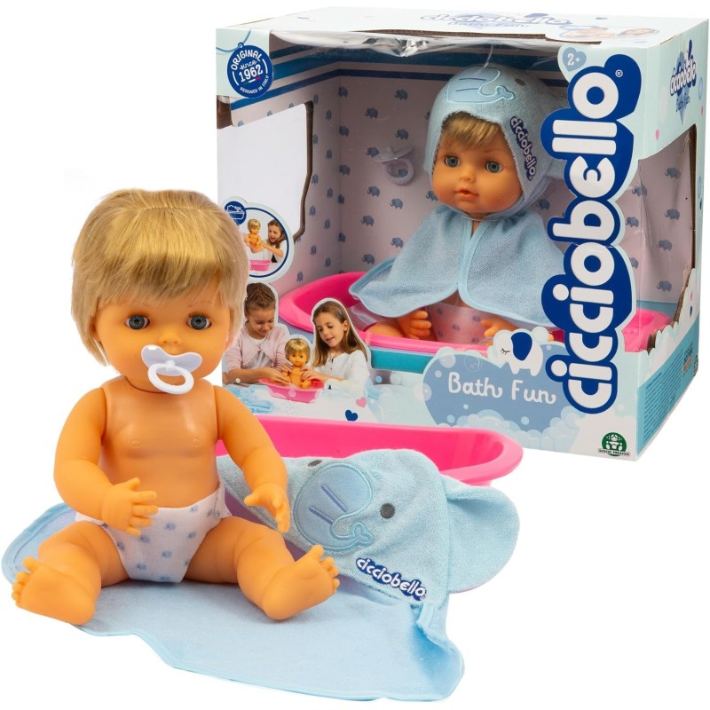 Giochi preziosi - Cicciobello Bath Fun, Bambola da 30 cm con Vaschetta, Accappatoio, Pannolino e Ciuccio - CCBD1000