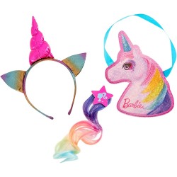 Rubies - Set Accessori Barbie Unicorno per Ragazze, Borsa Unicorno Clip per Capelli e Cerchietto Ufficiale Mattel - RU301463