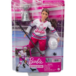 Mattel - Barbie - Giocatrice di Hockey, Bambola Curvy Sport Invernali Alta 30+ cm, con Maglia Sportiva e Accessori, Casco, Basto