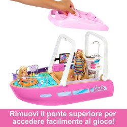 Mattel - Barbie - Barca dei Sogni, Playset con piscina, scivolo, un delfino e 20+ accessori, giocattolo per bambini, 3+ anni, HJ