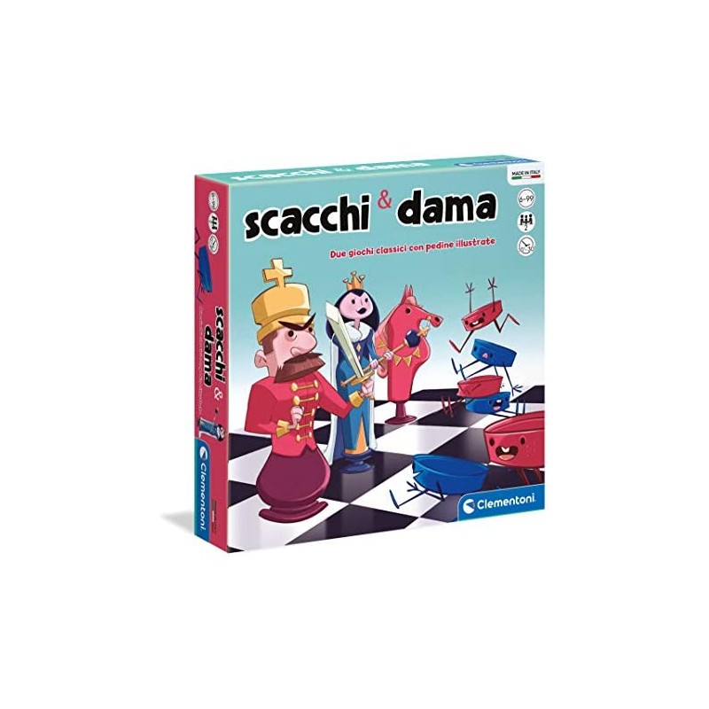 Clementoni- Gioco da Tavolo-Dama e Scacchi per Bambini-(Versione in Italiano) -Made in Italy, 6 Anni+, 16292