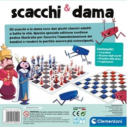 Clementoni- Gioco da Tavolo-Dama e Scacchi per Bambini-(Versione in Italiano) -Made in Italy, 6 Anni+, 16292