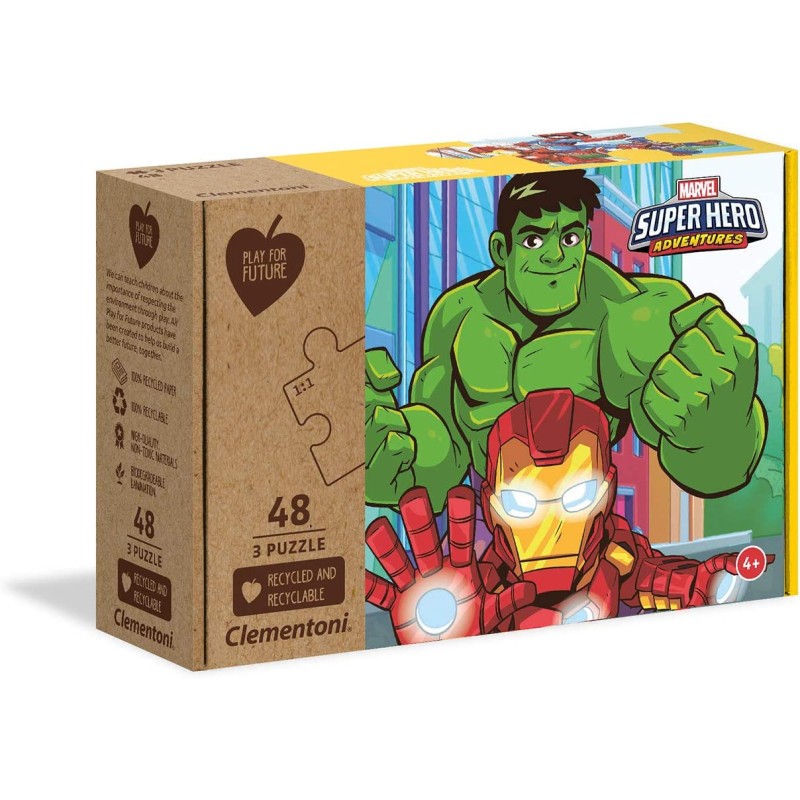 Clementoni - Puzzle Super Heroes Marvel 3x48 pz Other Play for Future Hero, Materiali 100% riciclati - CL25257