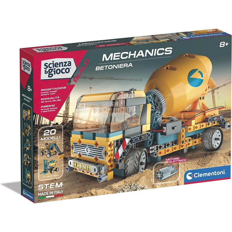 Clementoni - Scienza Build - Camion Betoniera - Set Costruzioni Bambini, Laboratorio Meccanica, Gioco Scientifico - CL19296