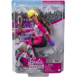 Mattel - Barbie - Sport Invernali Sciatrice Paralimpica, Bambola Barbie Mora Alta 30,4 cm con Maglia, Pantaloni, Casco, Guanti, 