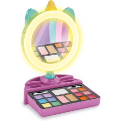 Clementoni - Crazy Chic Unicorn Mirror-Trousse con Cerchio Luminoso, Console con Trucchi Lavabili e Pennelli Professionali, Set 