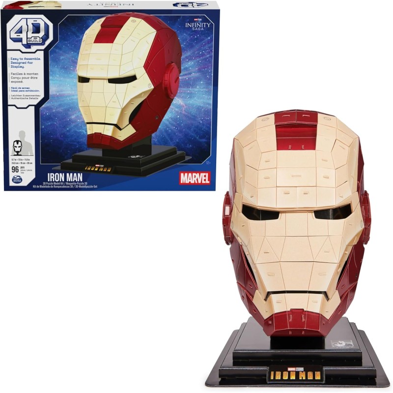 4D Puzzle - Kit di Modellismo per Puzzle 3D Marvel di Iron Man da 96 pezzi con Supporto, Elmo di Iron Man Decorazione da Tavolo