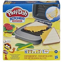 Hasbro Play-Doh - Sandwich formaggioso (Playset con 1 vasetto di Pasta da Modellare Play-Doh Elastix, 6 vasetti di Pasta da Mode