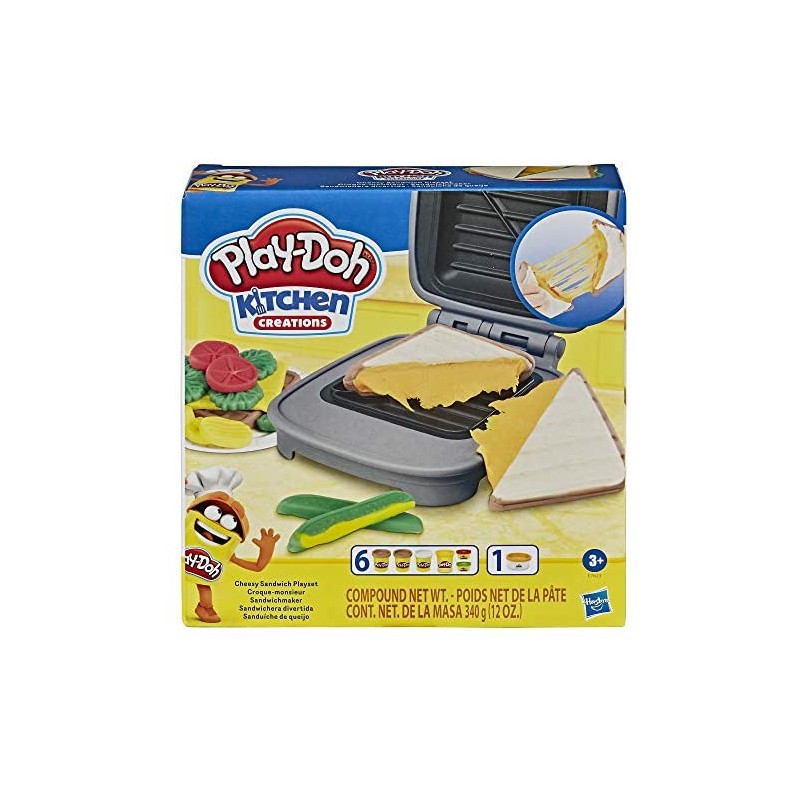 Hasbro Play-Doh - Sandwich formaggioso (Playset con 1 vasetto di Pasta da Modellare Play-Doh Elastix, 6 vasetti di Pasta da Mode