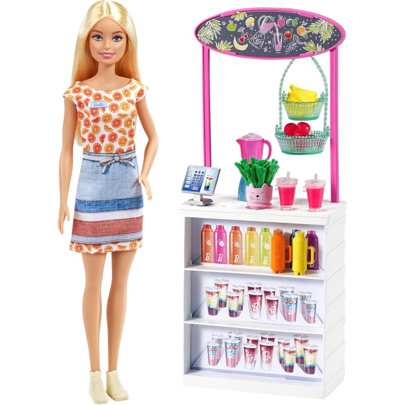 Mattel - Barbie - Playset Chioschetto dei Frullati con Bambola Bionda, Bar e Tanti Accessori, Giocattolo per Bambini 3+Anni - GR