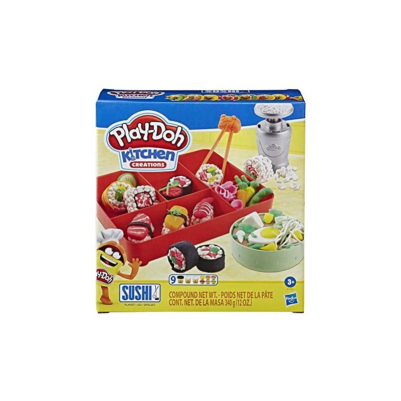 Play-Doh - Sushi (playset con 9 vasetti di Pasta da Modellare e bento Box, Linea Kitchen Creations)