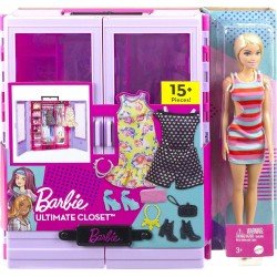 Mattel - Barbie Fashionistas Armadio Moda Look Playset con bambola, richiudibile e trasportabile, abiti, accessori e grucce - HJ