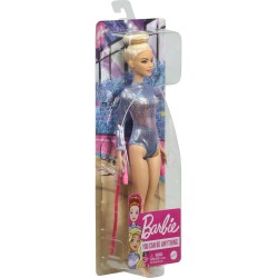 Mattel - Barbie -Ginnasta, Bambola Bionda con Coloratissimo Body, 2 Bastoni e Nastro - GTN65