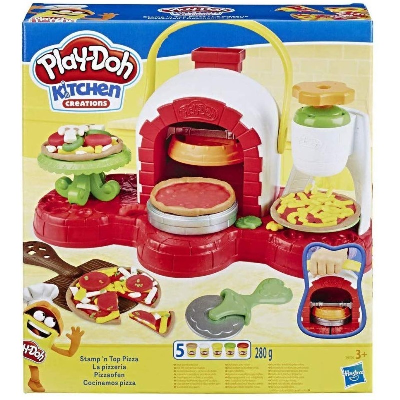 play-doh - la pizzeria (playset con 5 vasetti di pasta da modellare, versione 2019), multicolore, e4576eu4