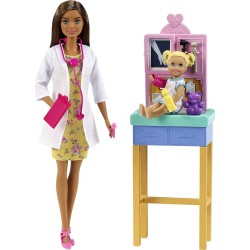 Mattel - Barbie -Carriere Playset Pediatra con Bambola Bruna, Neonato, Camice e Accessori, Giocattolo per Bambini 3+ Anni - GTN5