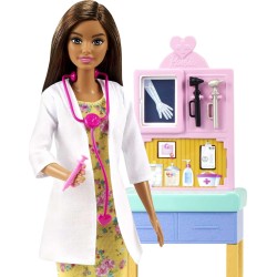 Mattel - Barbie -Carriere Playset Pediatra con Bambola Bruna, Neonato, Camice e Accessori, Giocattolo per Bambini 3+ Anni - GTN5