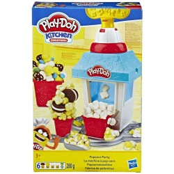 play-doh- kitchen creations popcorn party set con 6 vasetti di pasta da modellare, multicolore, e5110eu5