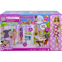 Mattel - Barbie - Playset con Bambola e Casa a 2 Piani con 4 Aree Gioco, Arredata, con Cagnolino e Accessori - HCD48