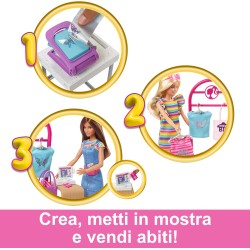 Mattel - Barbie - Make & Sell Boutique, playset con bambola e accessori alla moda inclusi, espositore, stampante e adesivi per c