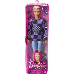 Mattel - Barbie - Ken Fashionistas n.191 Bambola Capelli Biondi Corti, Maglione a Quadri, Pantaloncini di Jeans, Sneaker Bianche